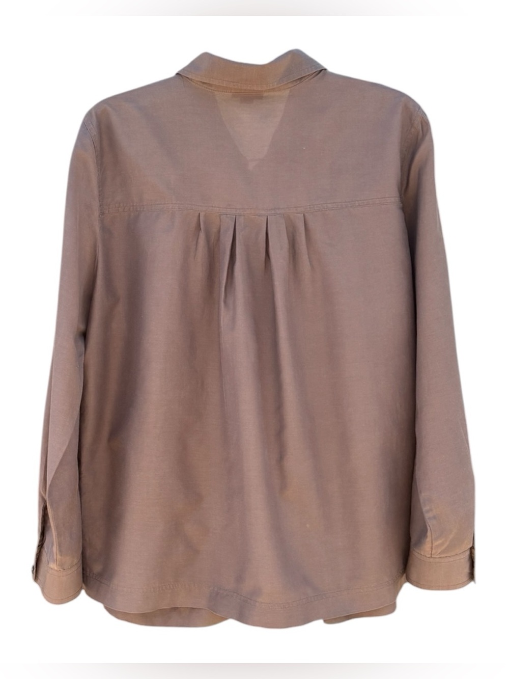 J. Jill Silk Blend Button Down Taupe Brown Empire Waist Blouse Romantic Office - Picture 2 of 10